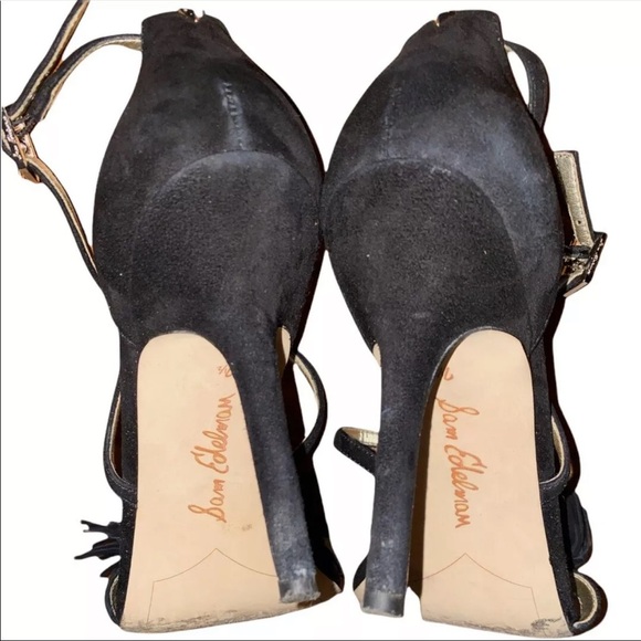 Sam Edelman Aisha Fringed Suede Womens Sandal Heels Open Toe Black 7.5 - Picture 7 of 8